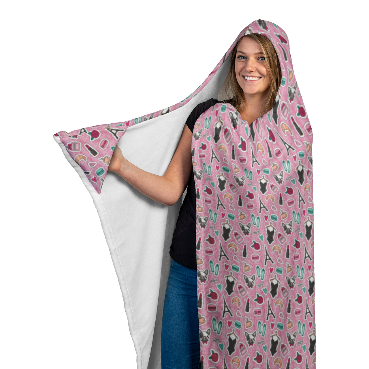 hooded blanket french bulldog pattern